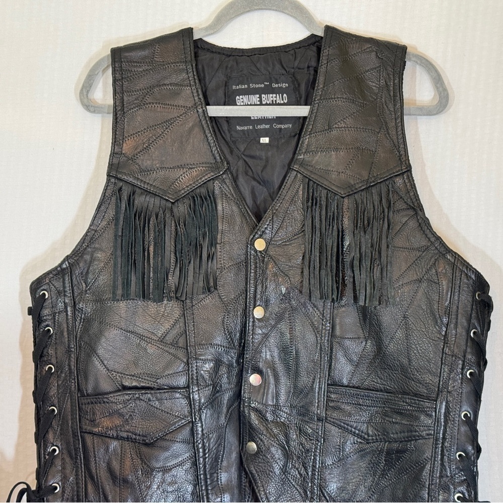 Vintage Navarre Genuine Buffalo Leather Fringe Vest XL – Italian Stone - Picture 4 of 17